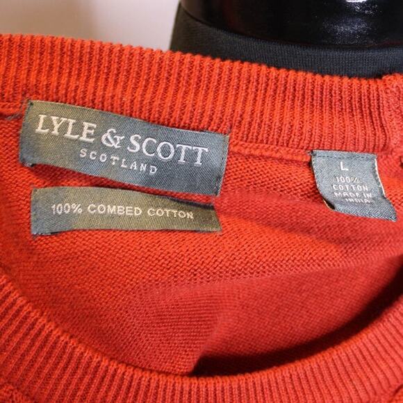 Lyle & Scott Scotland Sweater 100% Combed Cotton Rust Orange Pullover Jumper L - Picture 4 of 4